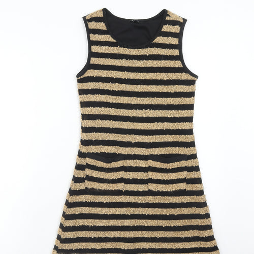 Monteau Womens Brown Striped Polyester A-Line Size S Scoop Neck Pullover