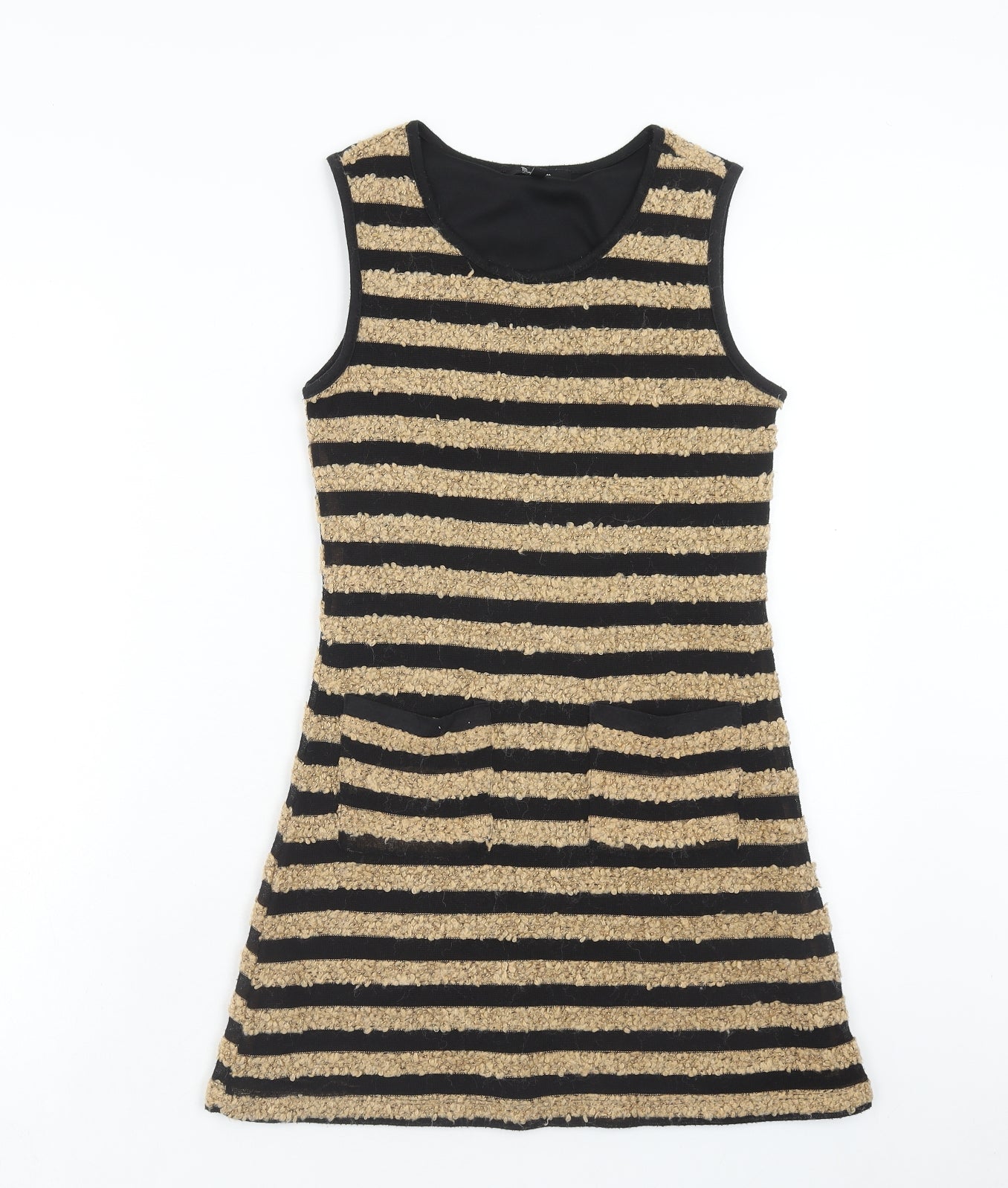 Monteau Womens Brown Striped Polyester A-Line Size S Scoop Neck Pullover