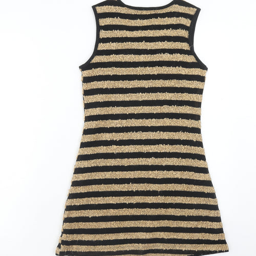 Monteau Womens Brown Striped Polyester A-Line Size S Scoop Neck Pullover