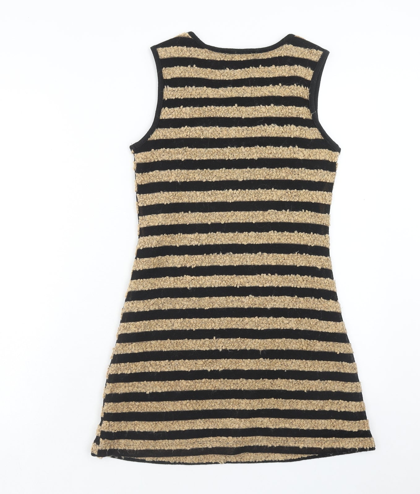 Monteau Womens Brown Striped Polyester A-Line Size S Scoop Neck Pullover