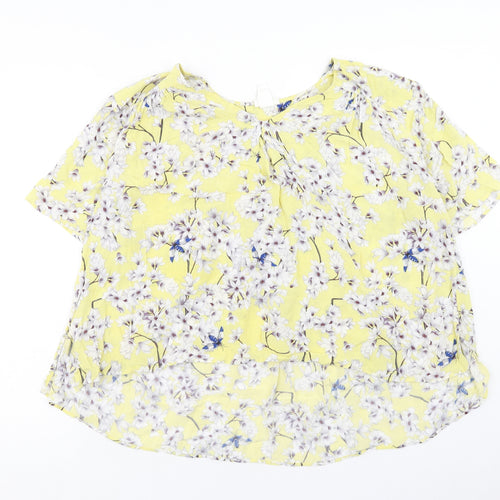 H&M Womens Yellow Geometric Viscose Cropped T-Shirt Size 10 Round Neck