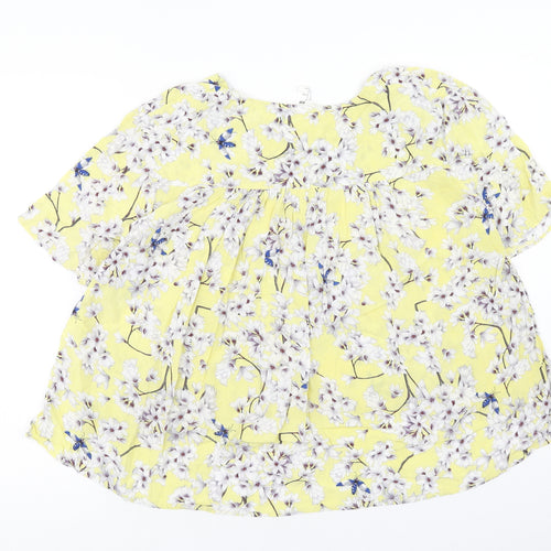 H&M Womens Yellow Geometric Viscose Cropped T-Shirt Size 10 Round Neck