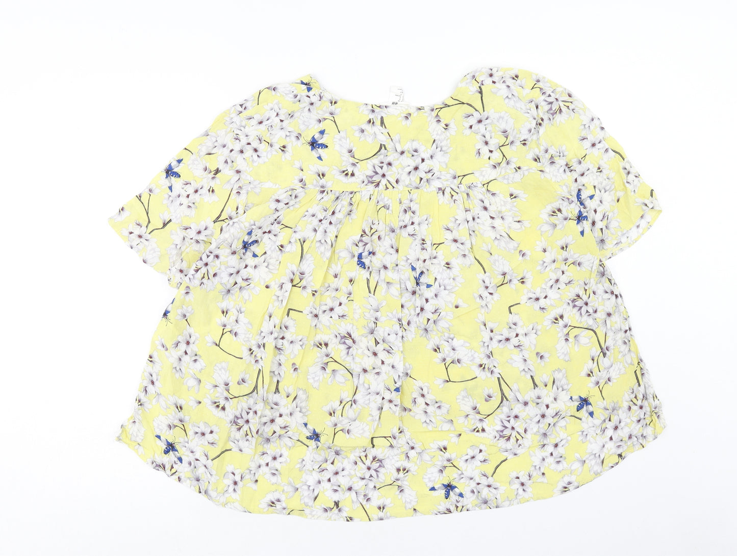 H&M Womens Yellow Geometric Viscose Cropped T-Shirt Size 10 Round Neck