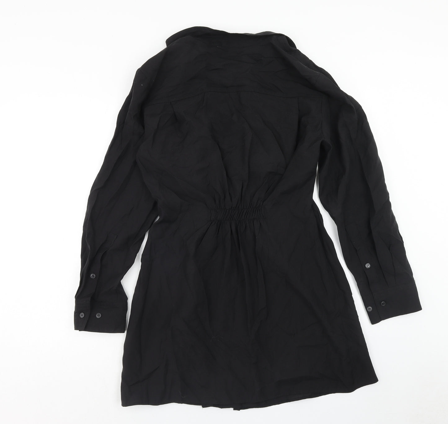 Zara Womens Black Polyester Shirt Dress Size L Collared Zip