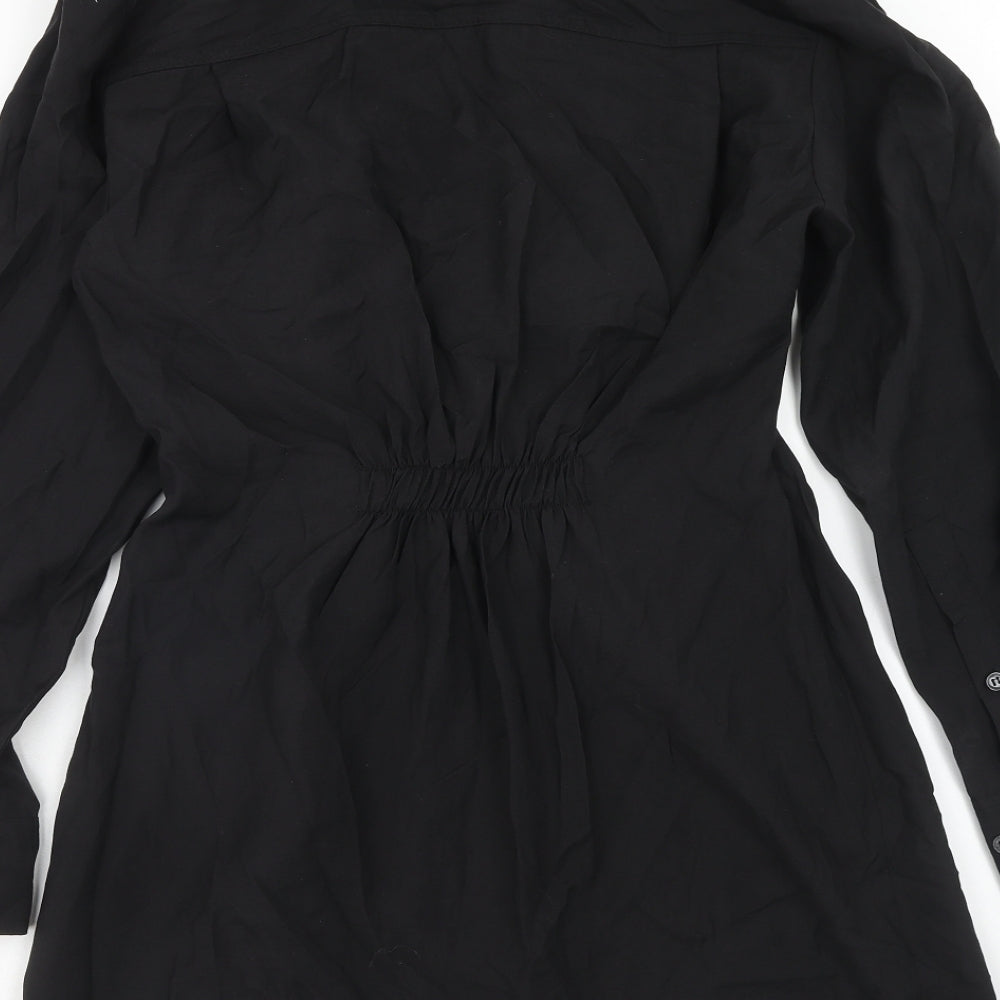 Zara Womens Black Polyester Shirt Dress Size L Collared Zip