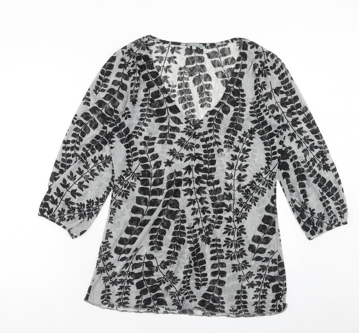 Per Una Womens Black Geometric Polyester Basic Blouse Size 16 V-Neck