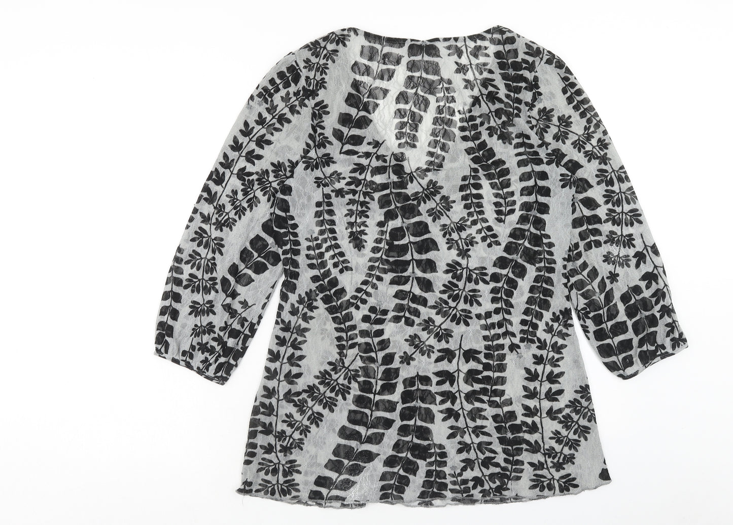 Per Una Womens Black Geometric Polyester Basic Blouse Size 16 V-Neck