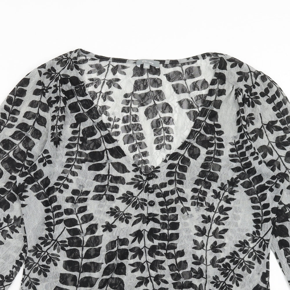 Per Una Womens Black Geometric Polyester Basic Blouse Size 16 V-Neck
