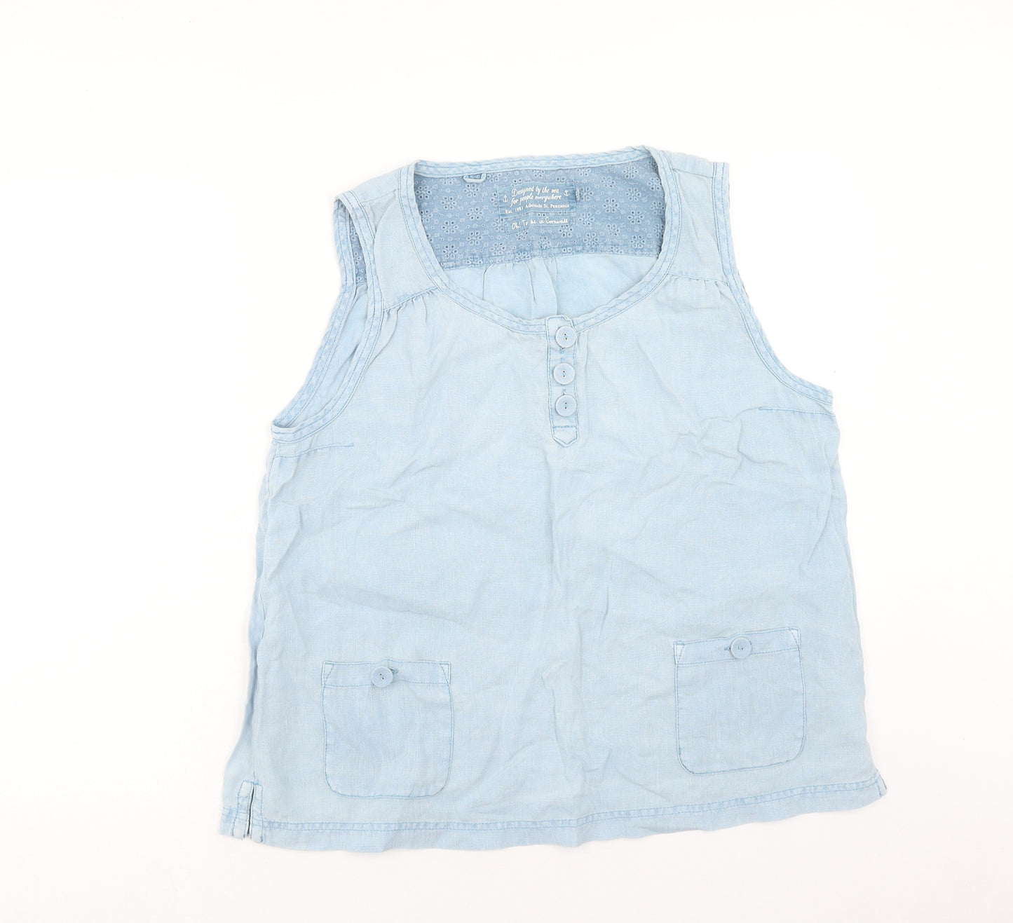 Seasalt Womens Blue Linen Basic Tank Size 16 Round Neck