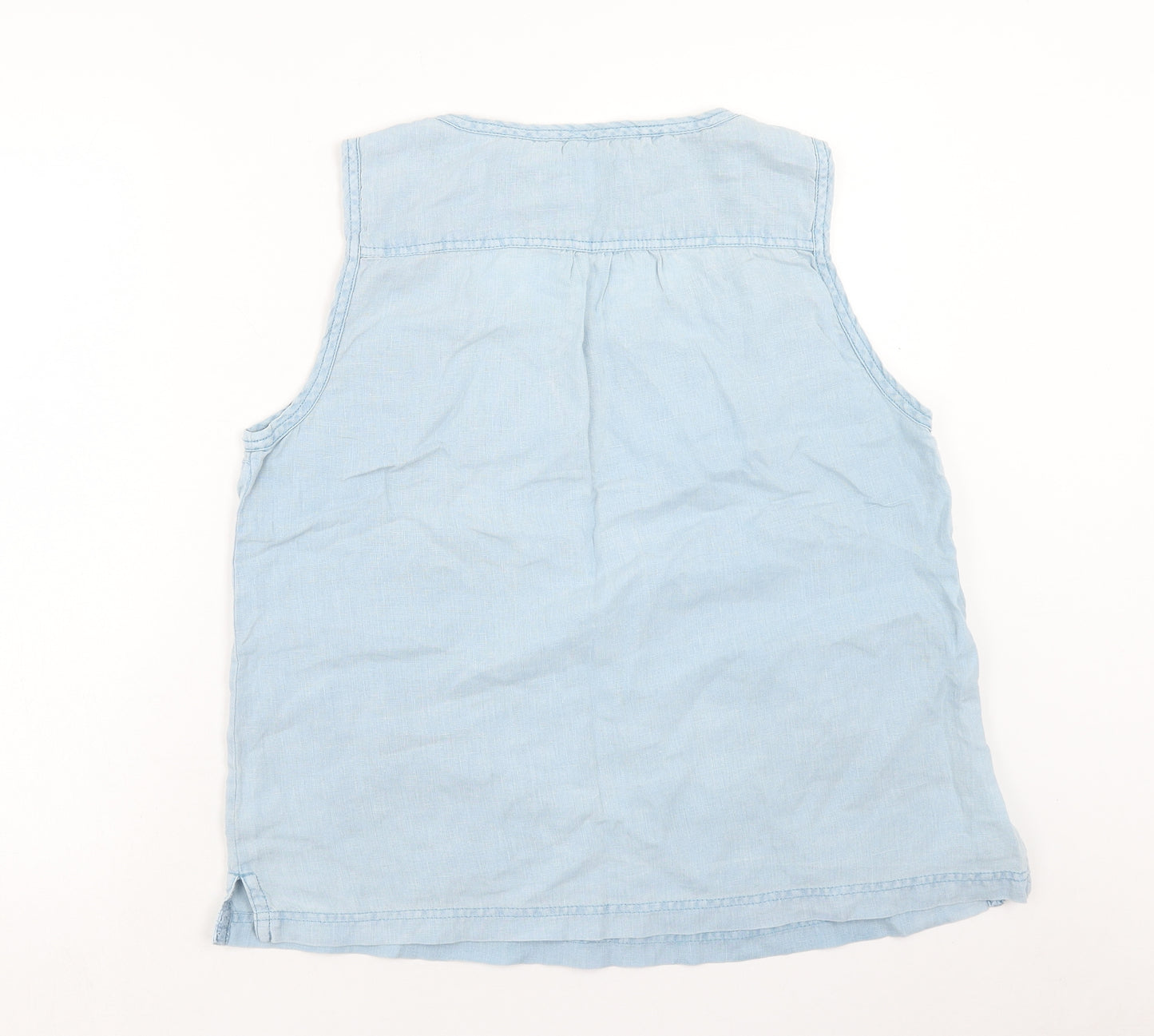 Seasalt Womens Blue Linen Basic Tank Size 16 Round Neck