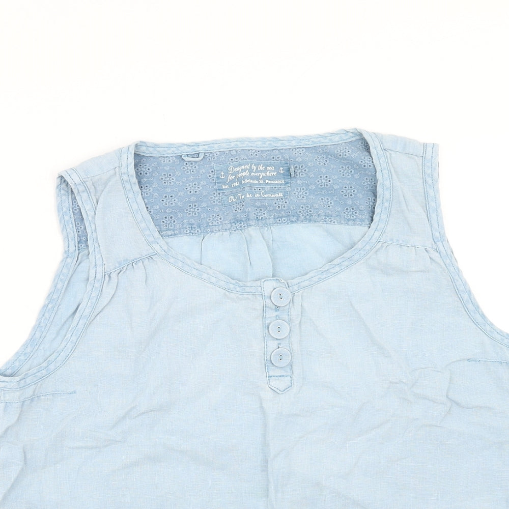 Seasalt Womens Blue Linen Basic Tank Size 16 Round Neck