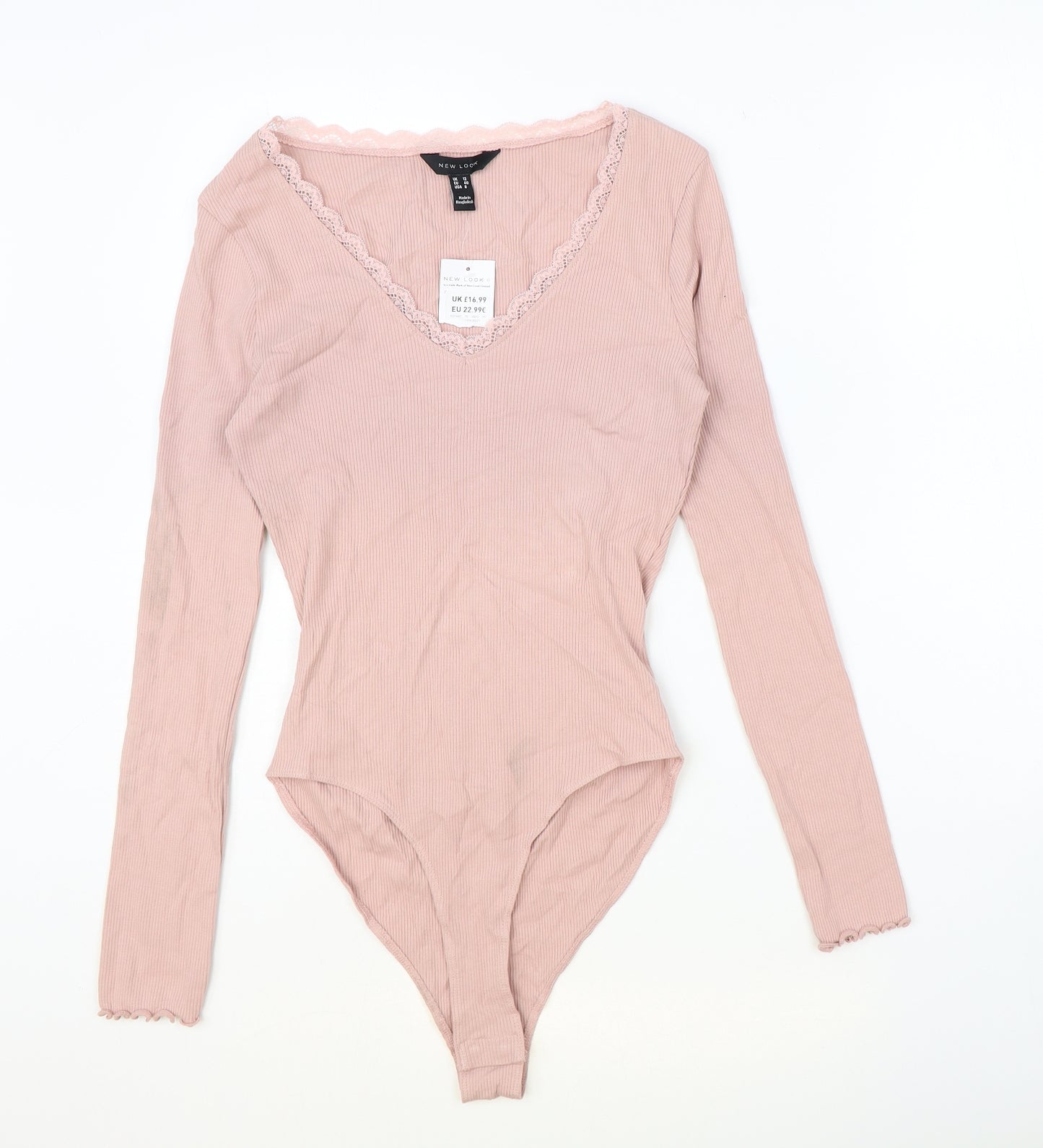 New Look Womens Pink Nylon Bodysuit One-Piece Size 12 Snap