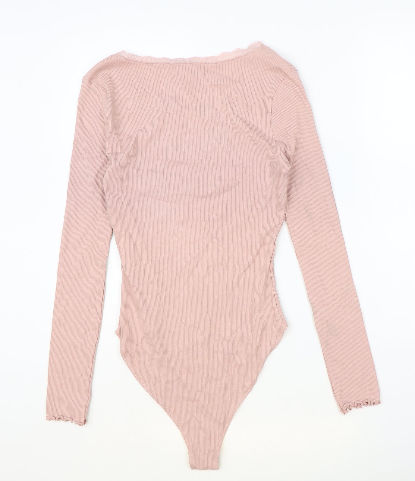New Look Womens Pink Nylon Bodysuit One-Piece Size 12 Snap