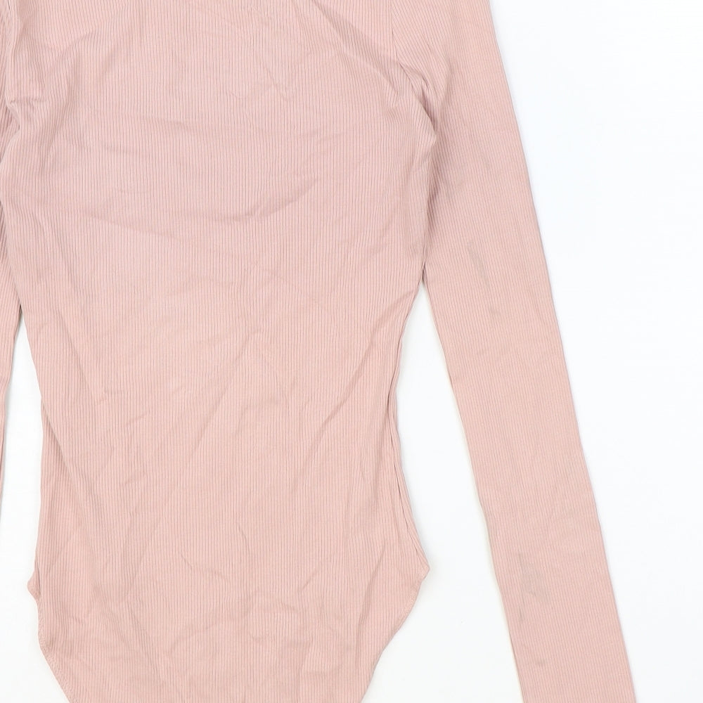New Look Womens Pink Nylon Bodysuit One-Piece Size 12 Snap