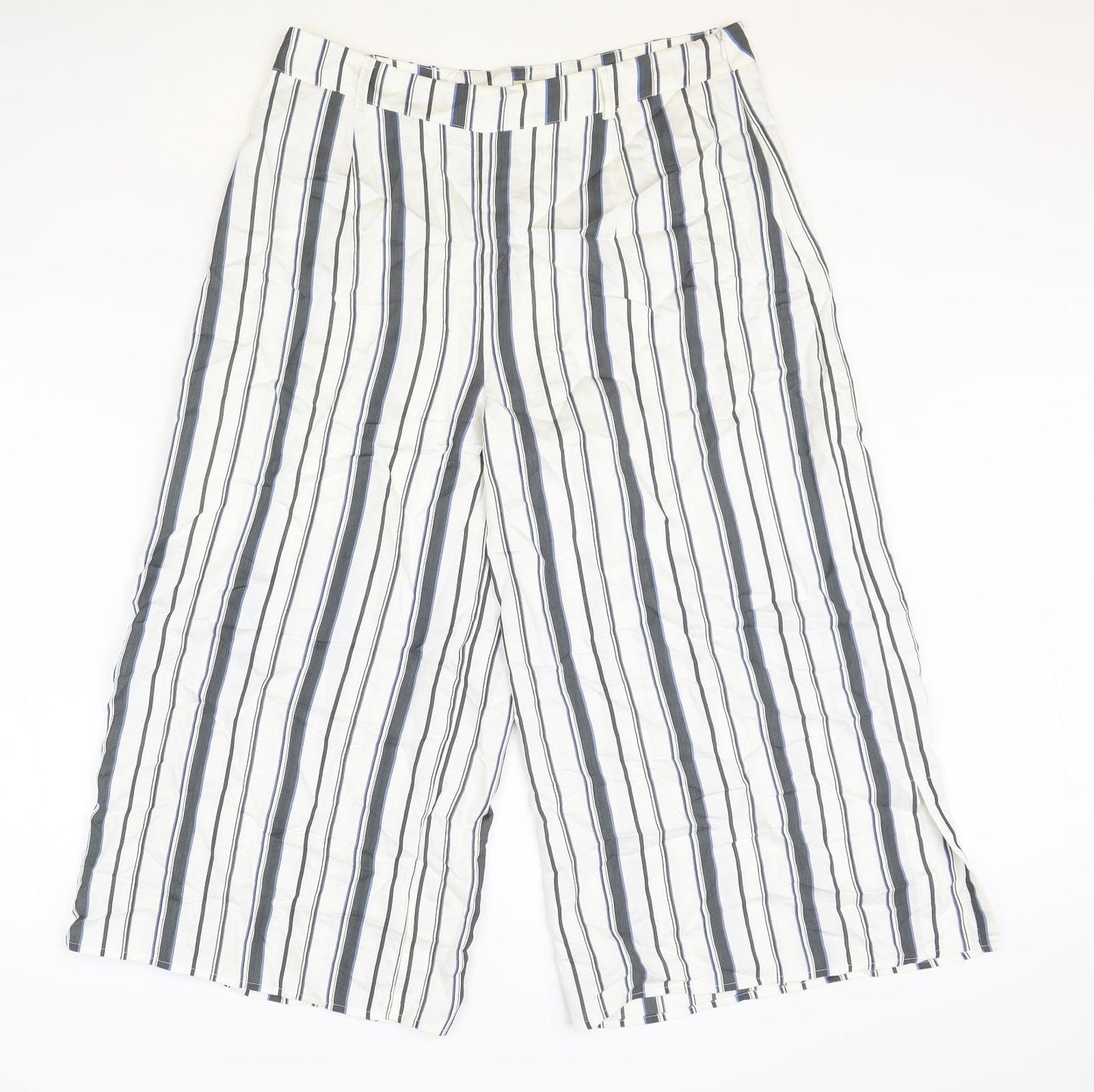 Phase Eight Womens White Striped Viscose Cropped Trousers Size 14 Regular Zip
