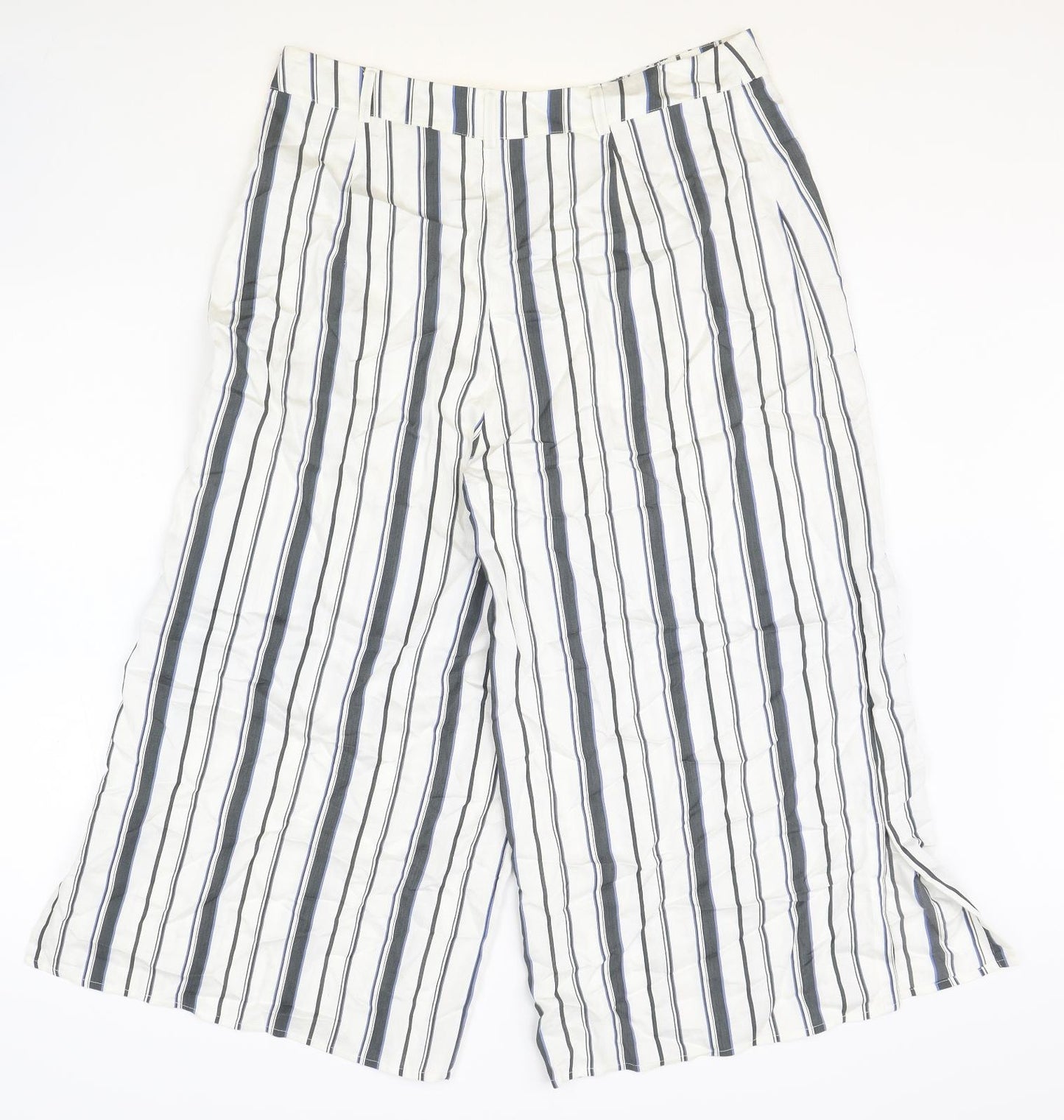 Phase Eight Womens White Striped Viscose Cropped Trousers Size 14 Regular Zip