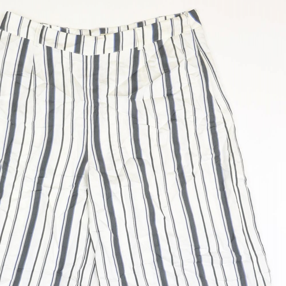 Phase Eight Womens White Striped Viscose Cropped Trousers Size 14 Regular Zip