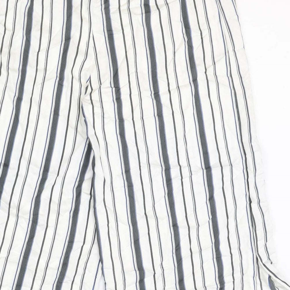 Phase Eight Womens White Striped Viscose Cropped Trousers Size 14 Regular Zip