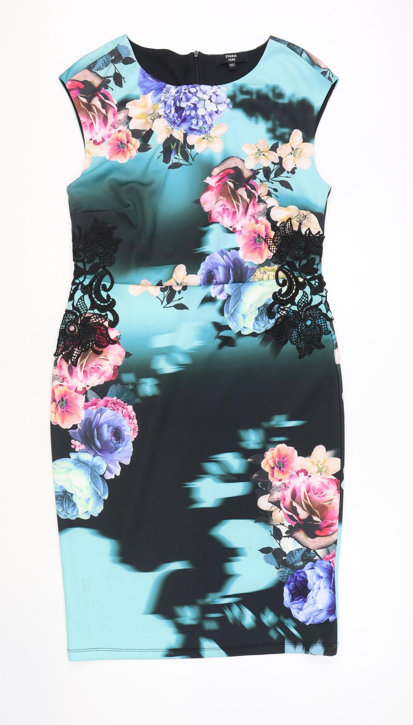 Joanna Hope Womens Multicoloured Floral Polyester A-Line Size 12 Round Neck Zip