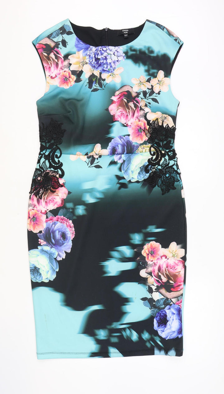 Joanna Hope Womens Multicoloured Floral Polyester A-Line Size 12 Round Neck Zip