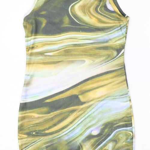 PRETTYLITTLETHING Womens Multicoloured Geometric Polyester Bodycon Size 8 Round Neck