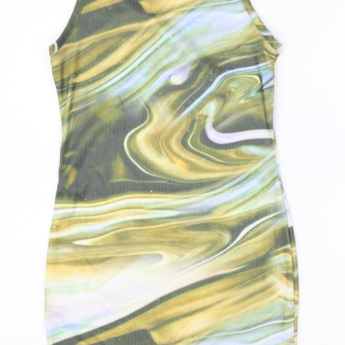 PRETTYLITTLETHING Womens Multicoloured Geometric Polyester Bodycon Size 8 Round Neck