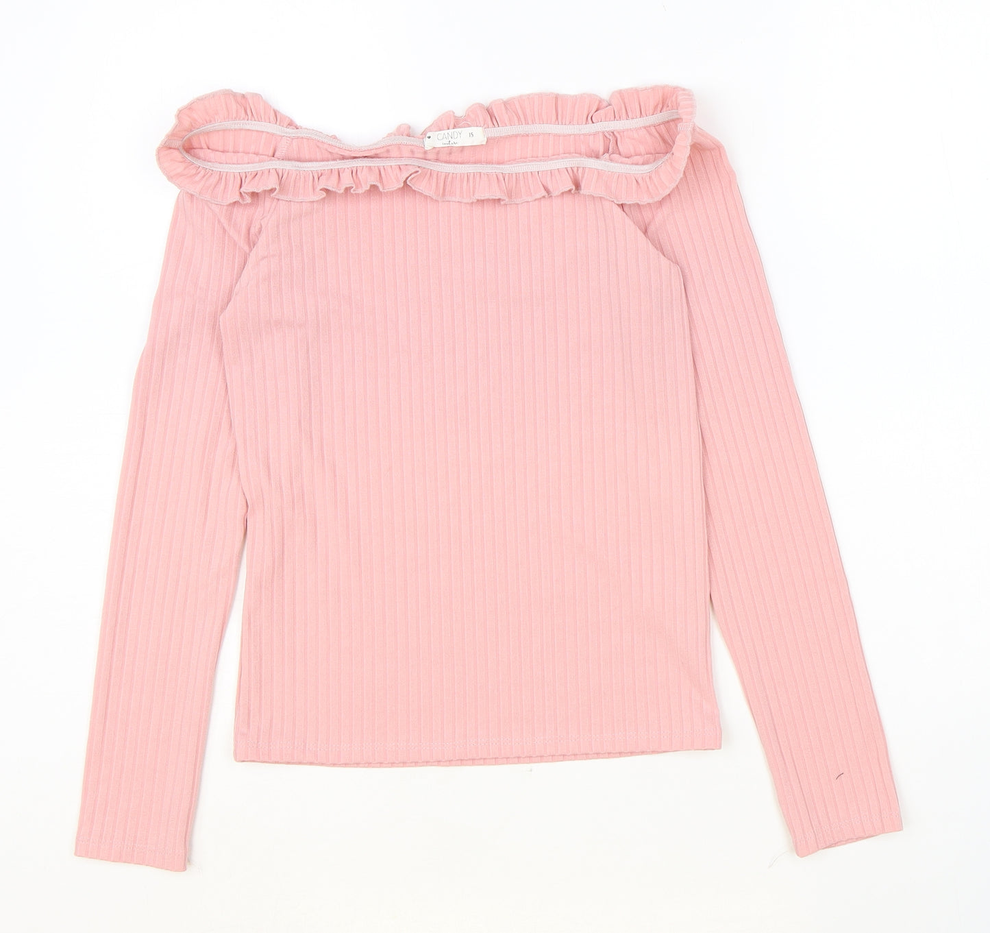 Candy Couture Girls Pink Polyester Basic T-Shirt Size 15 Years Boat Neck Pullover