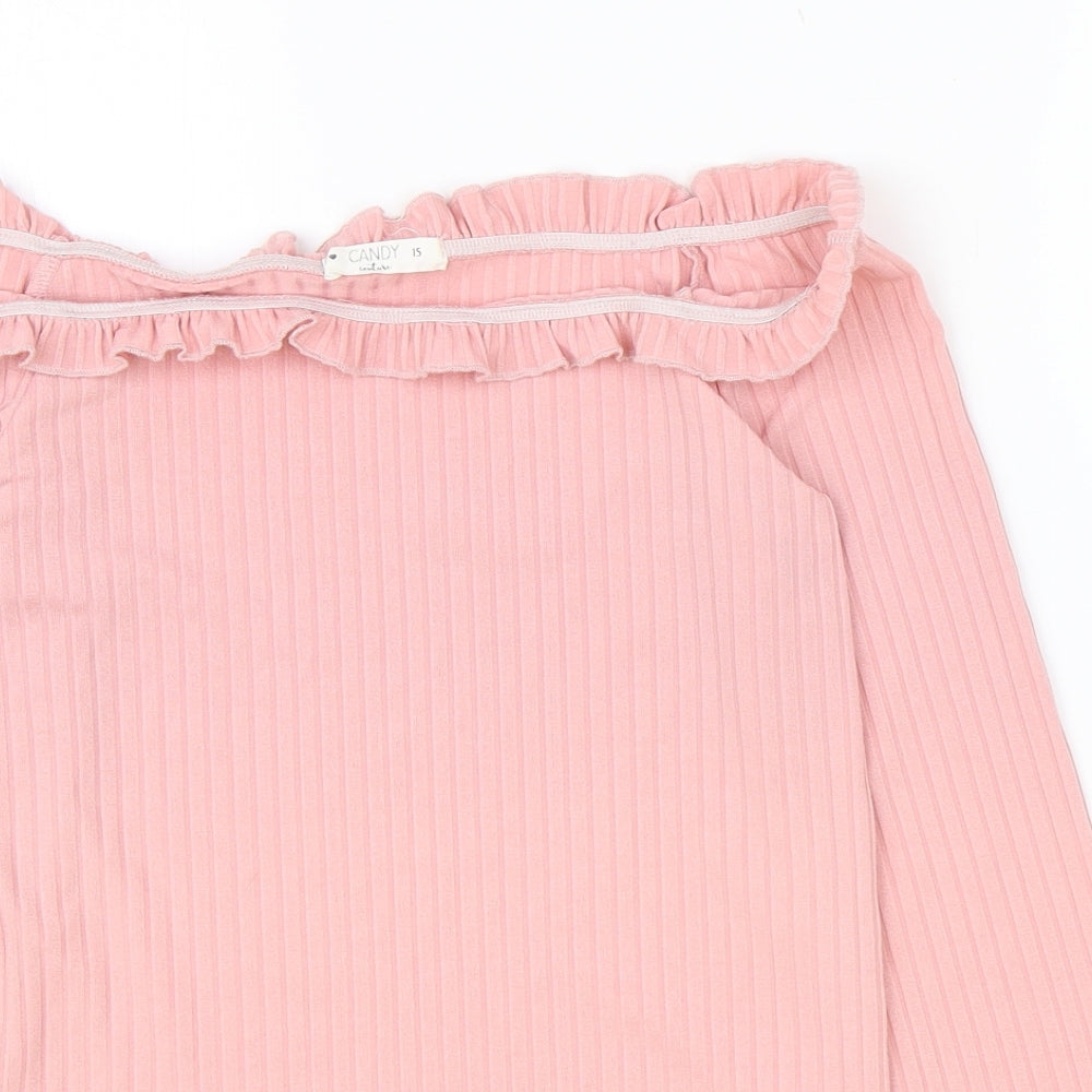 Candy Couture Girls Pink Polyester Basic T-Shirt Size 15 Years Boat Neck Pullover