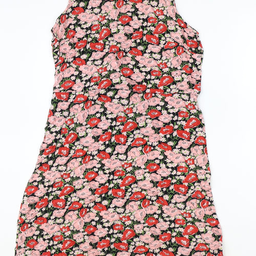 Basic Edition Womens Multicoloured Floral Rayon A-Line Size 6 Boat Neck Zip