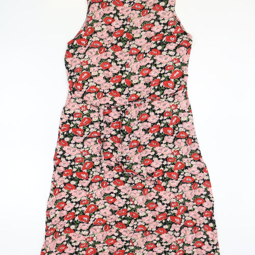 Basic Edition Womens Multicoloured Floral Rayon A-Line Size 6 Boat Neck Zip