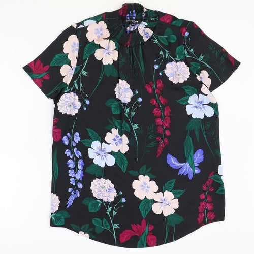 Debenhams Womens Black Floral Polyester Basic Blouse Size 10 Mock Neck