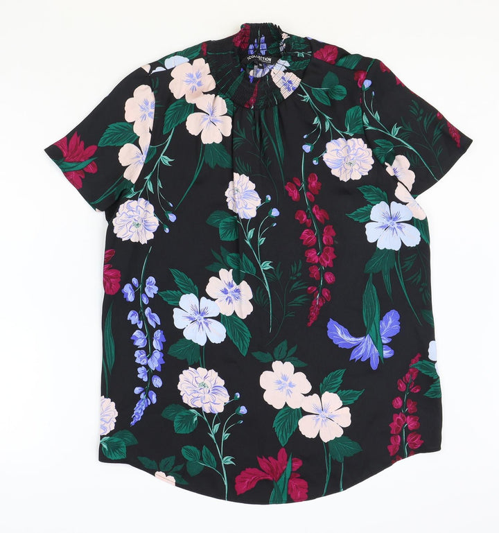 Debenhams Womens Black Floral Polyester Basic Blouse Size 10 Mock Neck