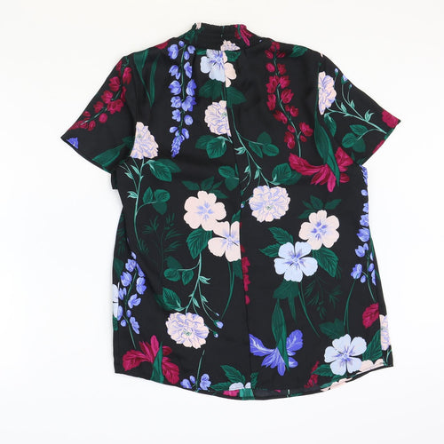 Debenhams Womens Black Floral Polyester Basic Blouse Size 10 Mock Neck