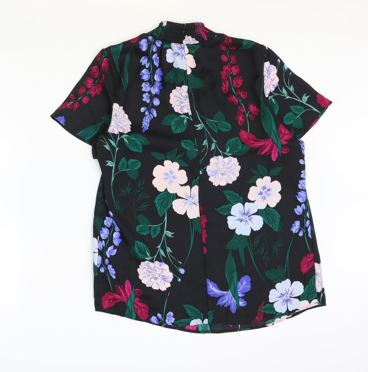 Debenhams Womens Black Floral Polyester Basic Blouse Size 10 Mock Neck