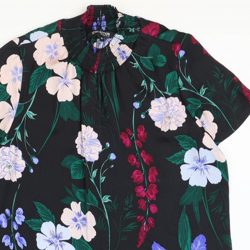 Debenhams Womens Black Floral Polyester Basic Blouse Size 10 Mock Neck