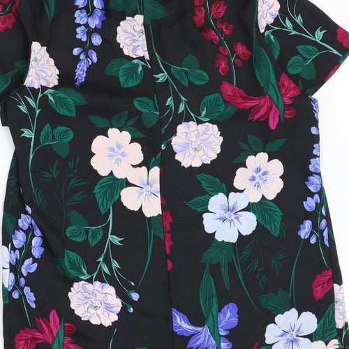 Debenhams Womens Black Floral Polyester Basic Blouse Size 10 Mock Neck