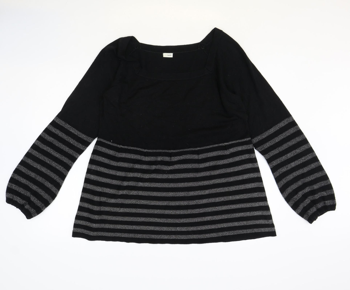 Ethel Austin Womens Black Square Neck Striped Acrylic Pullover Jumper Size XL