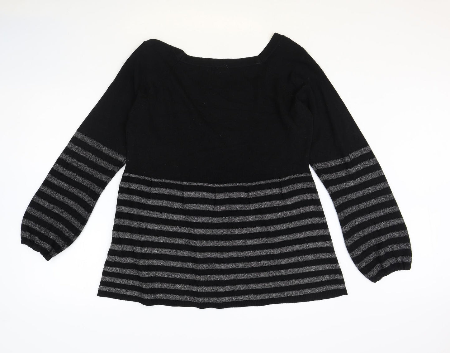 Ethel Austin Womens Black Square Neck Striped Acrylic Pullover Jumper Size XL