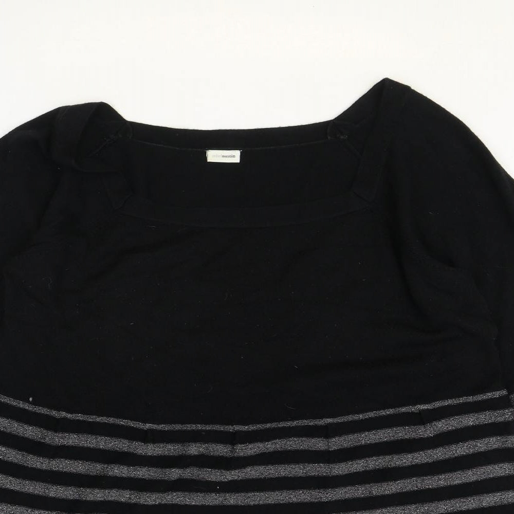 Ethel Austin Womens Black Square Neck Striped Acrylic Pullover Jumper Size XL