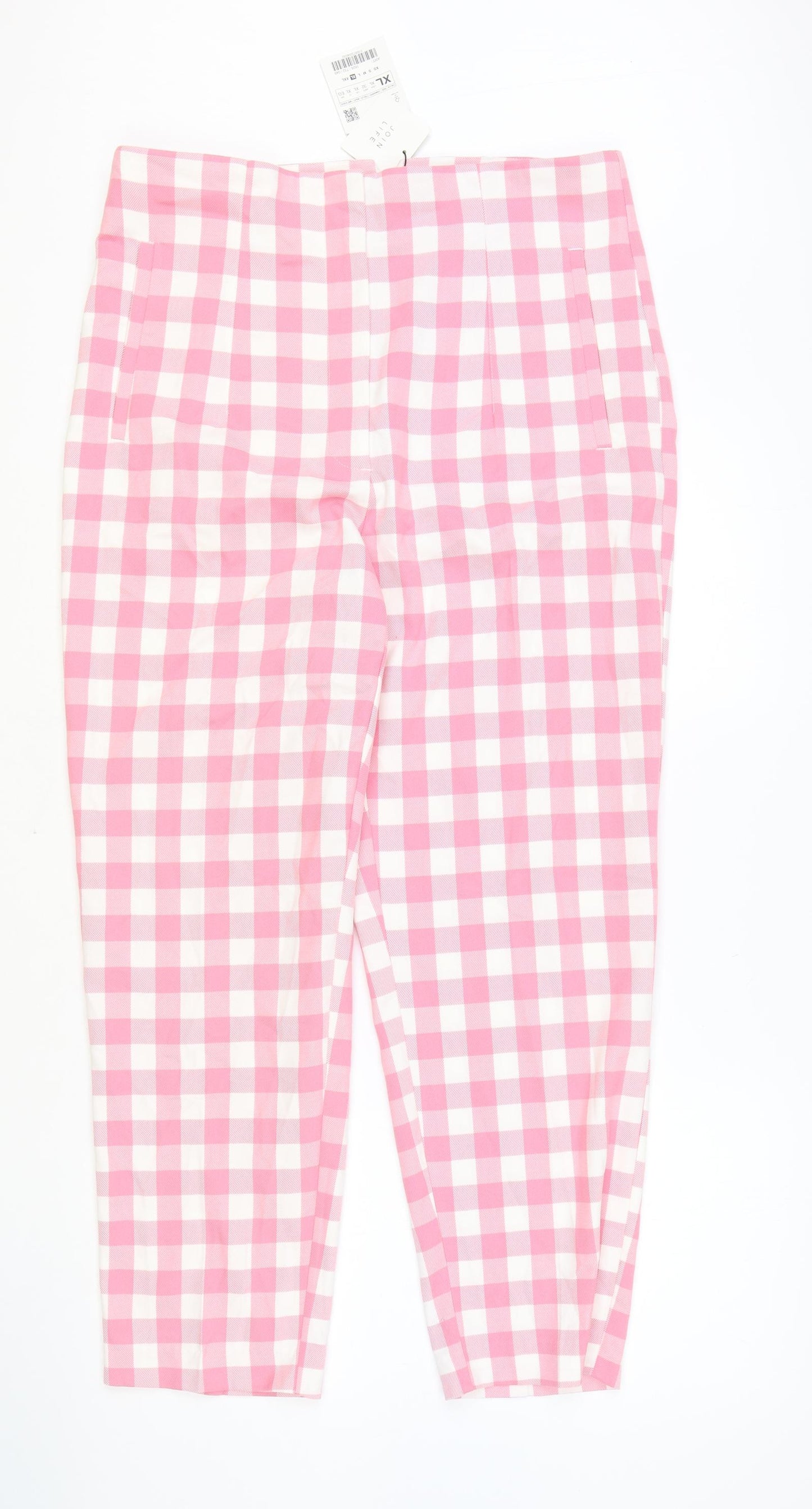 Zara Womens Pink Geometric Polyester Trousers Size XL Regular Zip