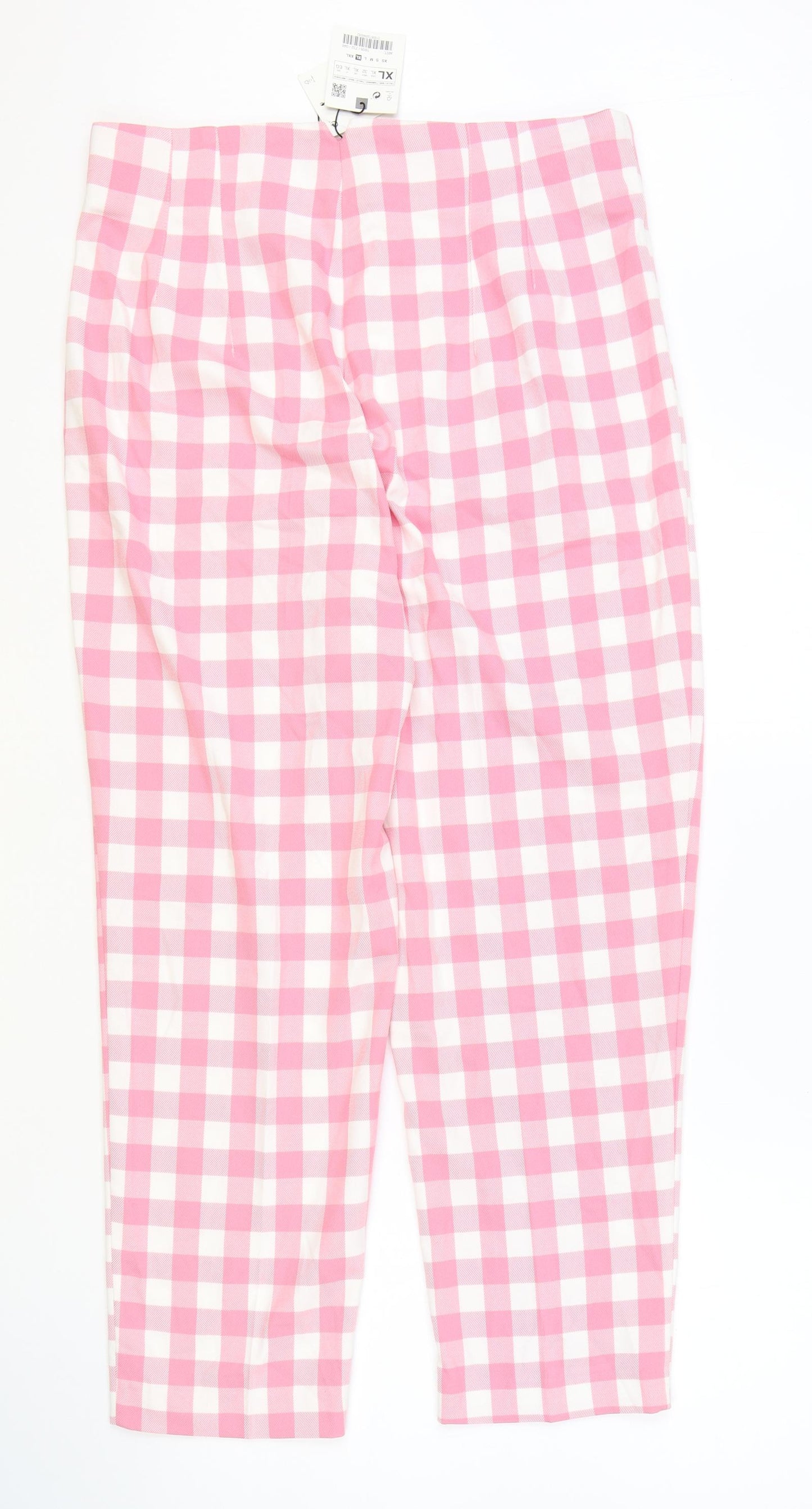 Zara Womens Pink Geometric Polyester Trousers Size XL Regular Zip