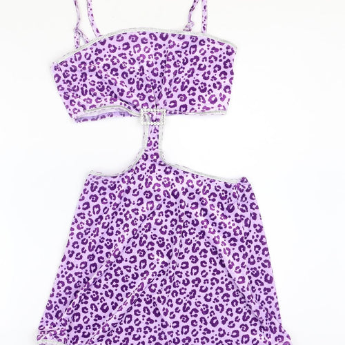 SheIn Womens Purple Animal Print Polyester Mini Size S Square Neck Pullover - Leopard Print