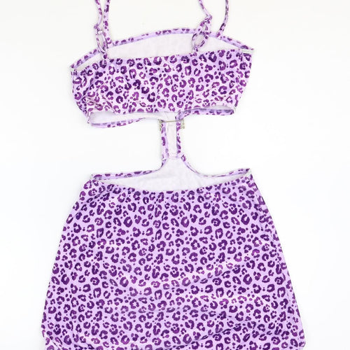 SheIn Womens Purple Animal Print Polyester Mini Size S Square Neck Pullover - Leopard Print