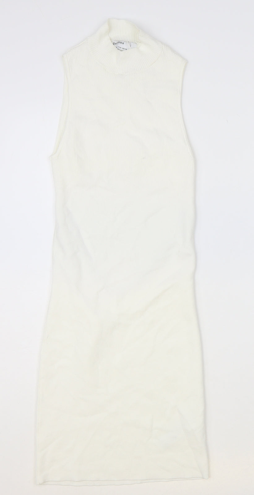 Bershka Womens Ivory Viscose Jumper Dress Size M Mock Neck Pullover