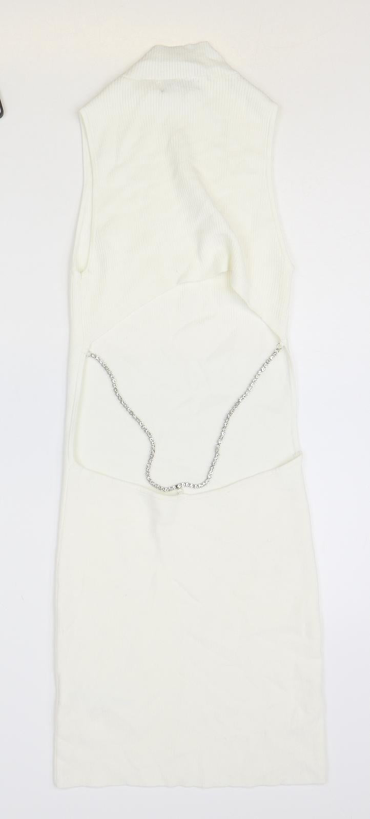 Bershka Womens Ivory Viscose Jumper Dress Size M Mock Neck Pullover