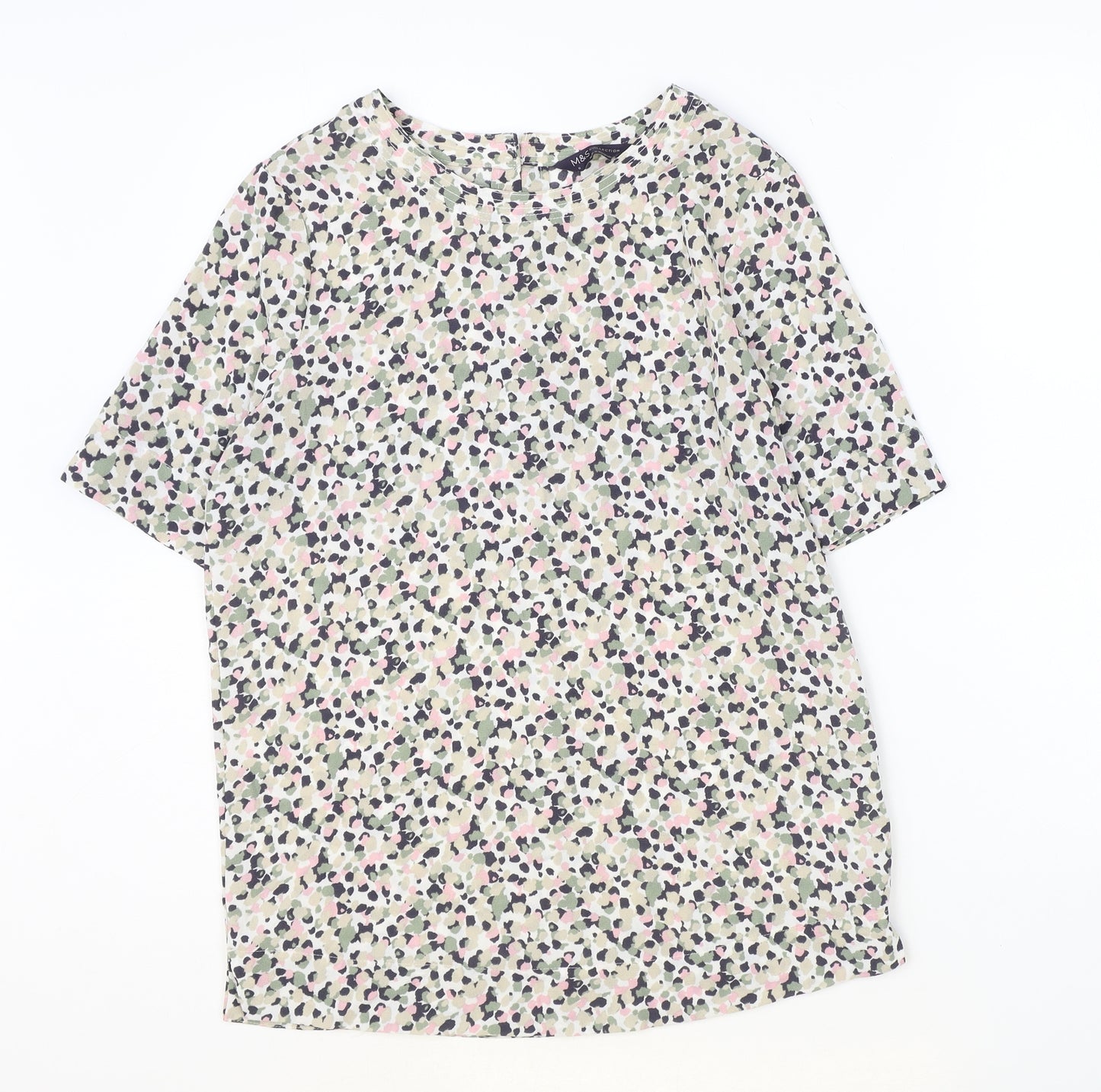 Marks and Spencer Womens Multicoloured Geometric Polyester Basic T-Shirt Size 6 Round Neck