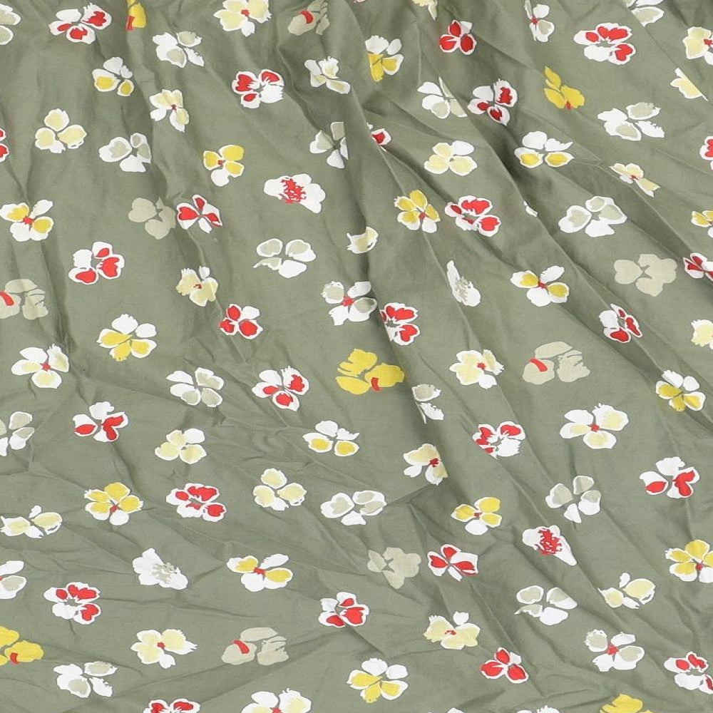Marks and Spencer Womens Green Floral Cotton Flare Skirt Size 14 Button
