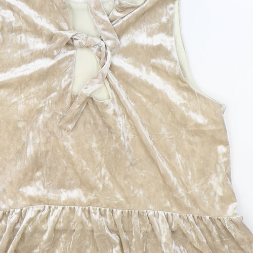 Miss Selfridge Womens Beige Polyester Basic Blouse Size 12 Round Neck