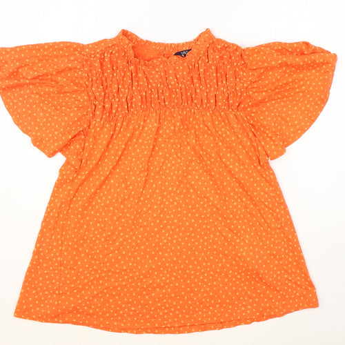 Marks and Spencer Womens Orange Geometric 100% Cotton Basic T-Shirt Size 6 Round Neck