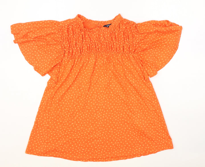 Marks and Spencer Womens Orange Geometric 100% Cotton Basic T-Shirt Size 6 Round Neck